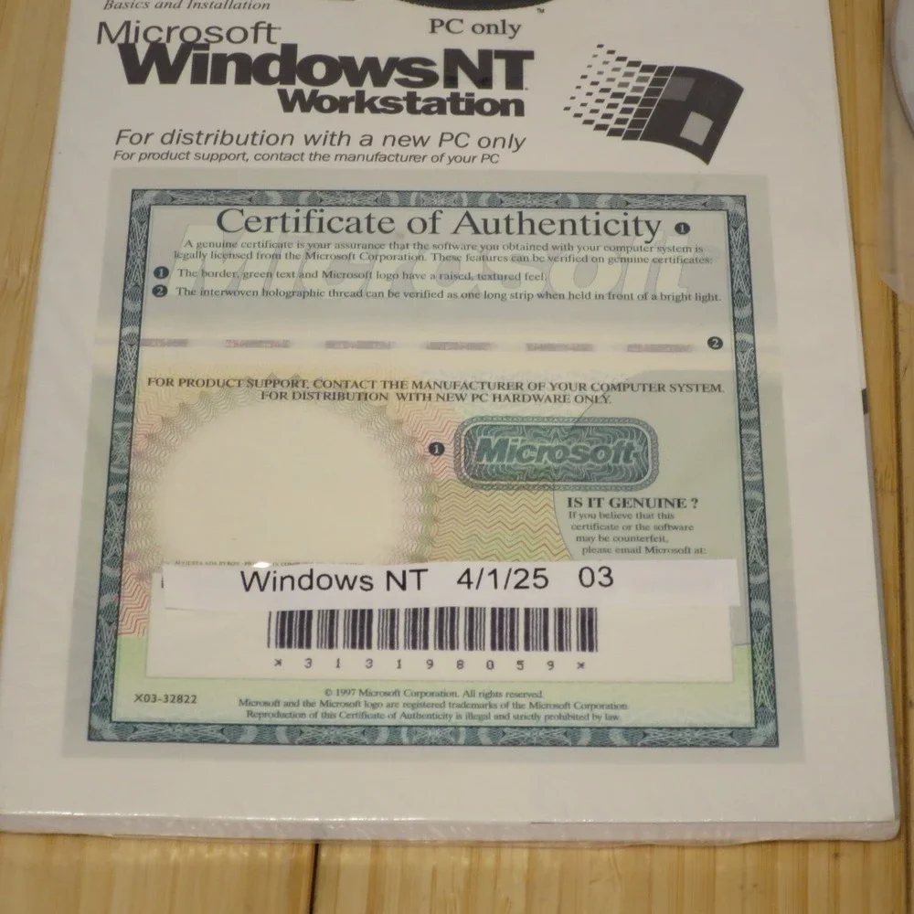 Microsoft Windows NT Workstation 4.0‎ SP4 CD-ROM, 3.5 Floppies, Manual & COA 03